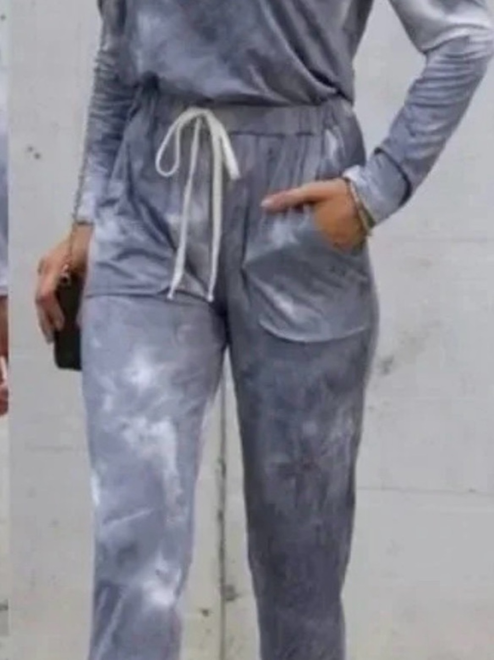 Tie-Dye Grey Off Shoulder Jumpsuit with Drawstring Waist -Large